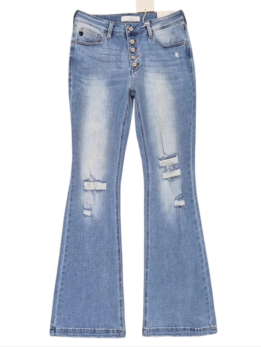 KanCan flare jeans women's 13/30 light wash mid rise stretch distressed ripped